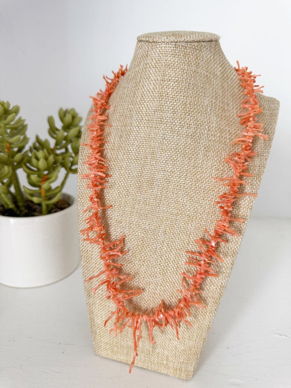 Vintage Sterling Angel Skin Long Branch Coral Statement Necklace